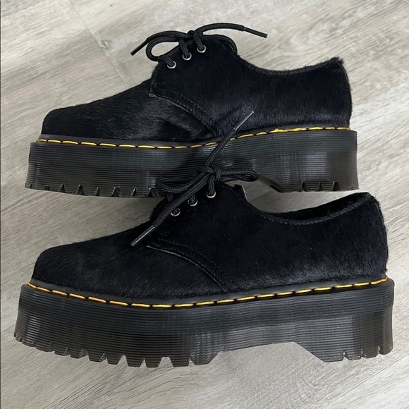 Doc Dr Martens 1461 Oxford Platform Shoes Black Calf Hair Leather Grunge Women 7 - Picture 3 of 13